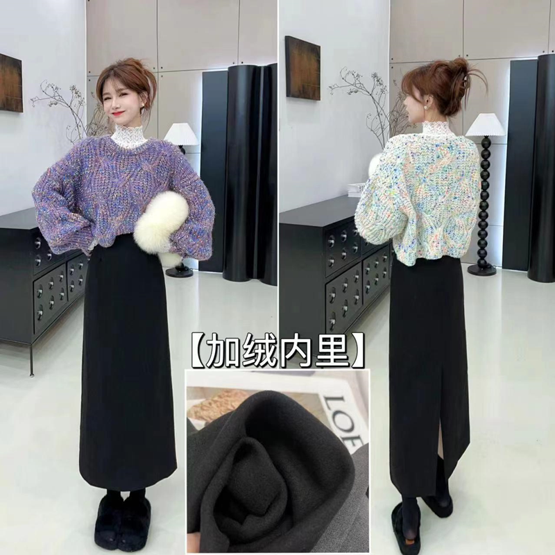 卡卡官方旗舰高腰开叉半身裙女