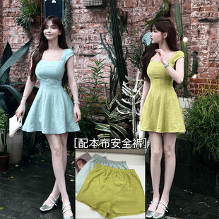 卡卡女装 方领收腰连衣裙 官方旗舰店正品 油画桔梗JUSTCC小个子法式