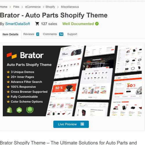 汽车零部件配件轮毂车胎火花塞Brator Shopify建站主题模板