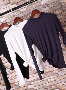 莫代尔黑色半高领打底衫女长袖秋冬T恤纯色秋装2018新款中领上衣