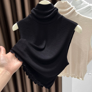 高领背心黑色短款木耳边打底衫薄款秋冬保暖假领子百搭女叠穿卫衣