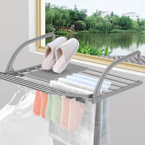 窗外晾衣架阳台晒鞋架收纳免打孔