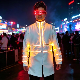 酒吧舞台表演服节目演出发光服夜场出酒气氛道具LED发光白色外套