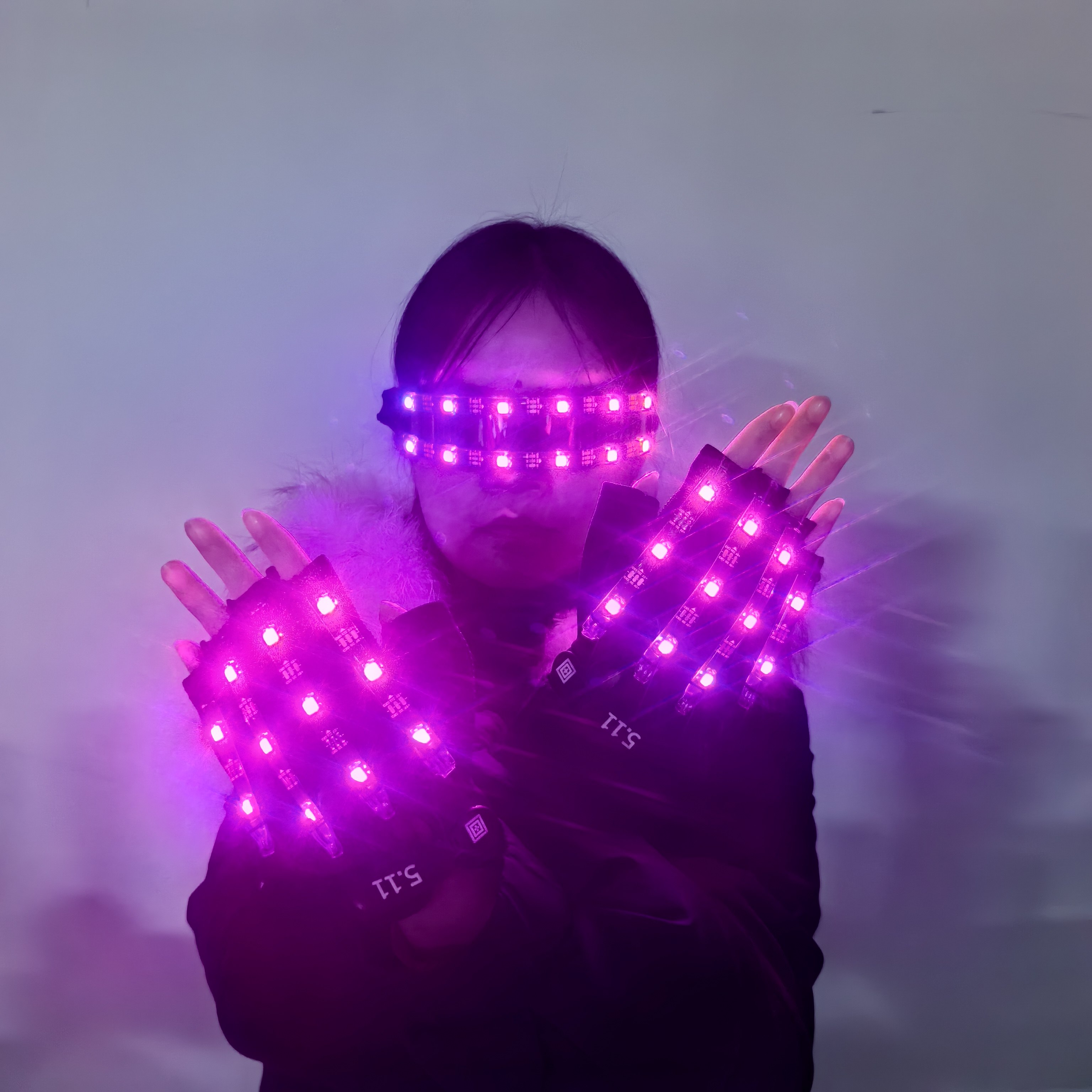 夜店蹦迪表演闪光眼镜手套 LED发光眼镜手套创意舞会派对搞怪眼镜