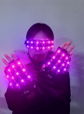 夜店蹦迪表演闪光眼镜手套 LED发光眼镜手套创意舞会派对搞怪眼镜