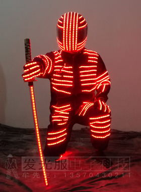 LED发光服红色作战服舞台表演服具店酒吧道具激光手套发光眼镜