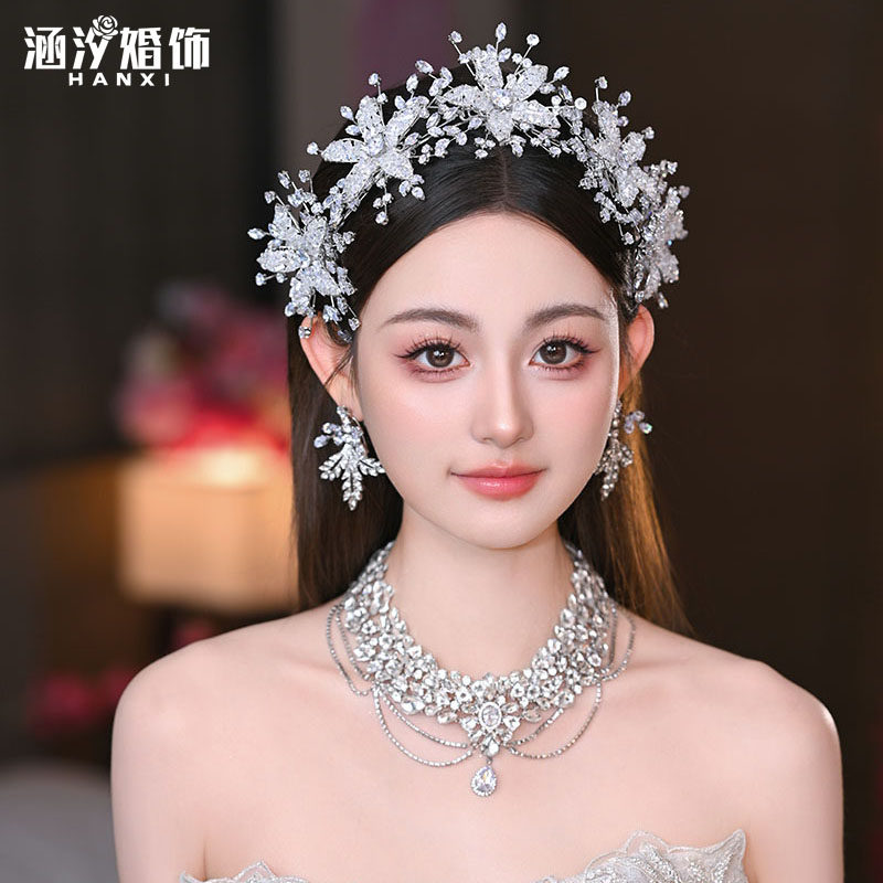 涵汐新款重工水晶锆石花朵发箍头饰奢华皇冠新娘主婚纱结婚配饰