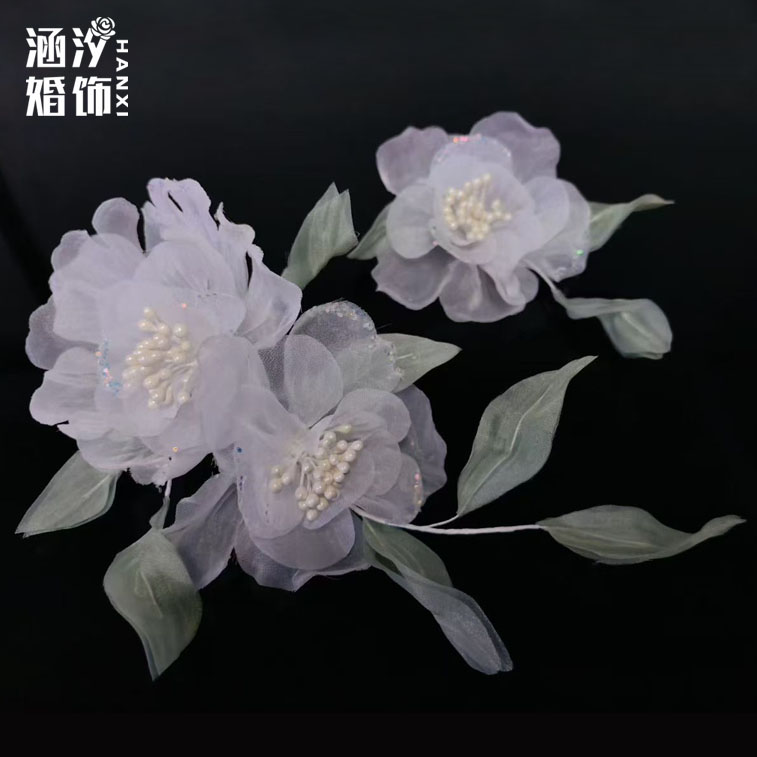 涵汐古风绢纱白色花朵超仙发饰