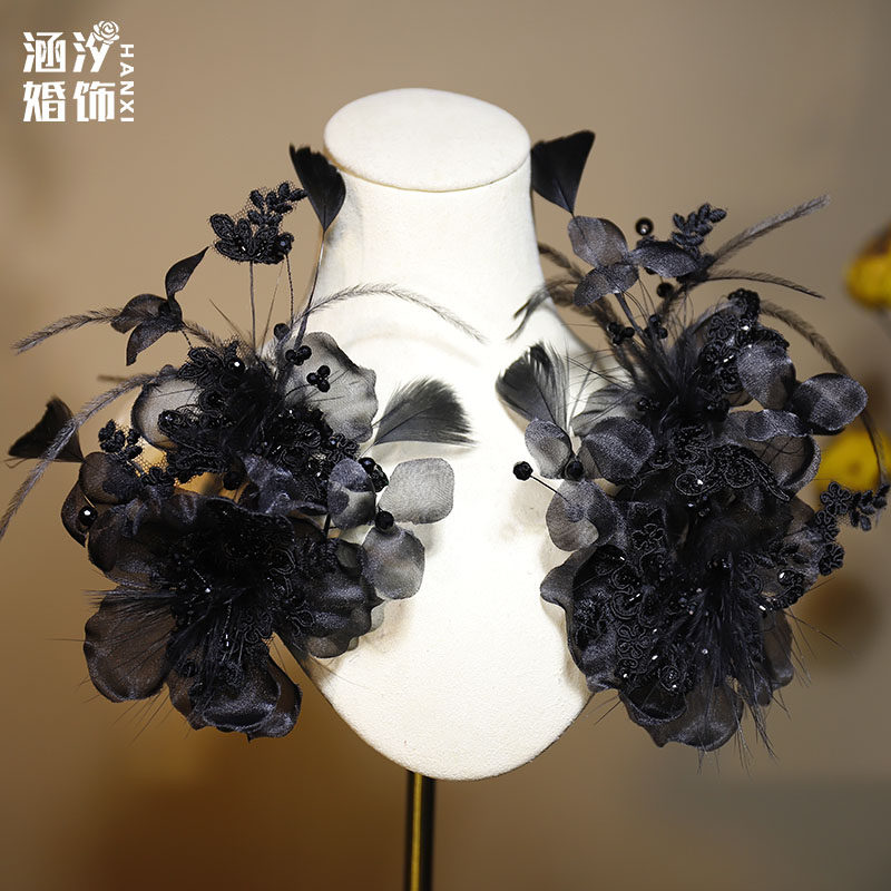 涵汐黑色蕾丝花朵发夹赫本风