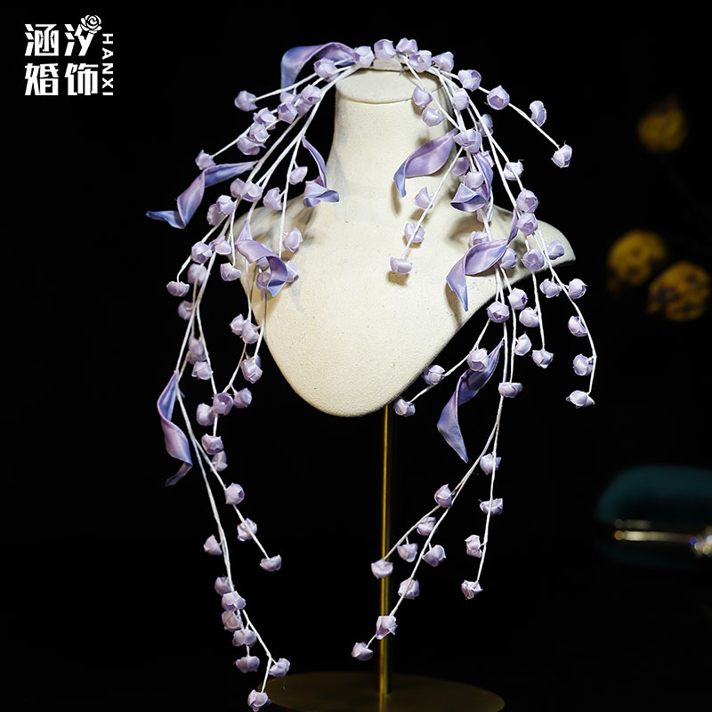涵汐紫色铃兰新娘仙气顶夹头饰品