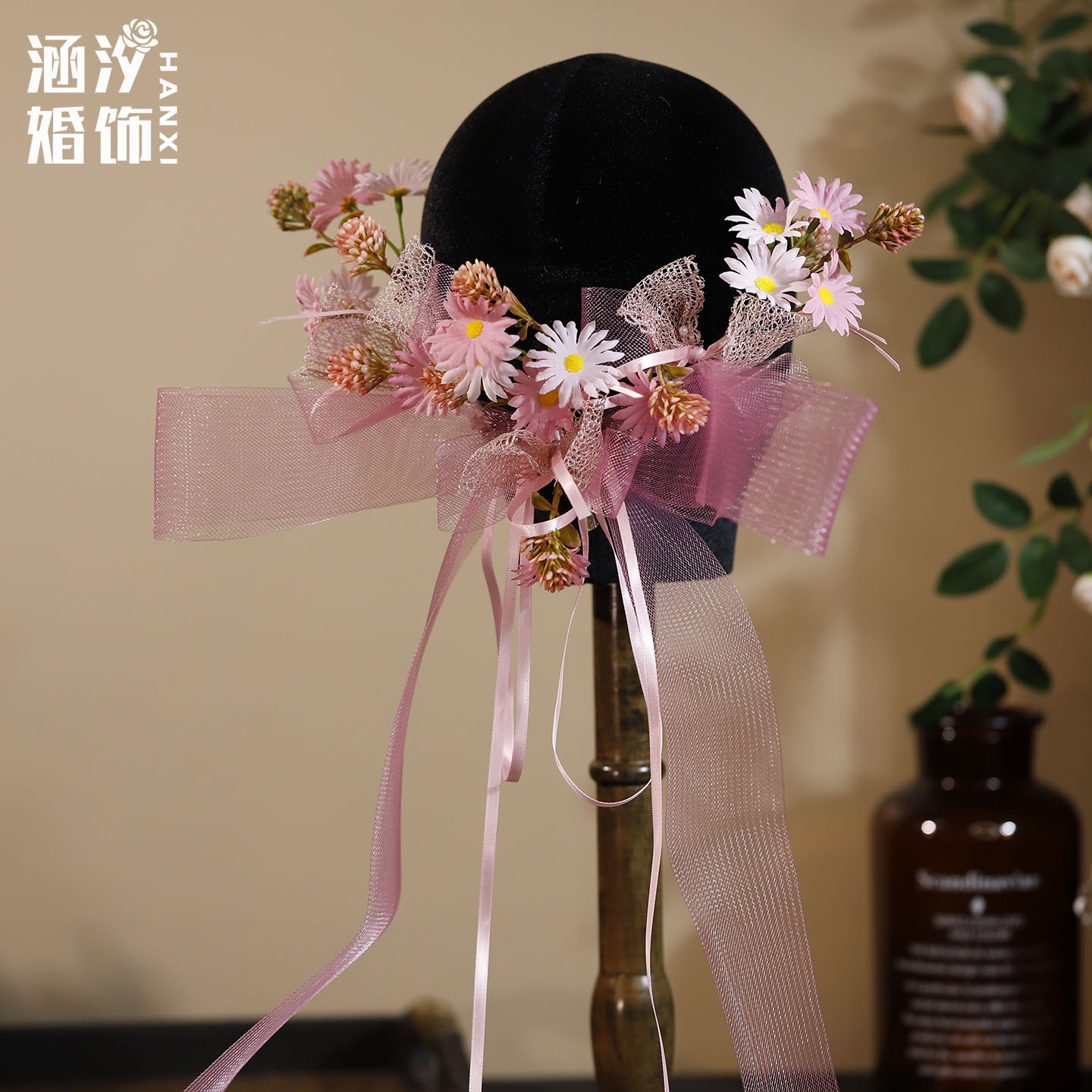 涵汐小雏菊网纱蝴蝶结发夹减龄