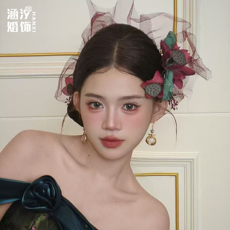 涵汐新款国潮古风莲雾娟纱花发夹