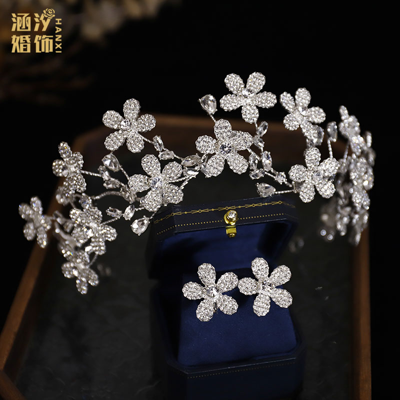 涵汐新品精致花多闪亮皇冠婚纱发箍头饰生日气质新娘跟妆发冠配饰