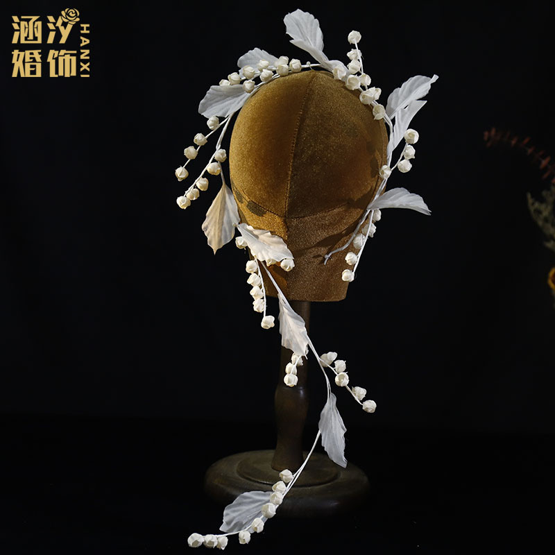 涵汐新品手作森系铃兰花发带新娘盘发造型藤蔓花环演出跟妆头饰