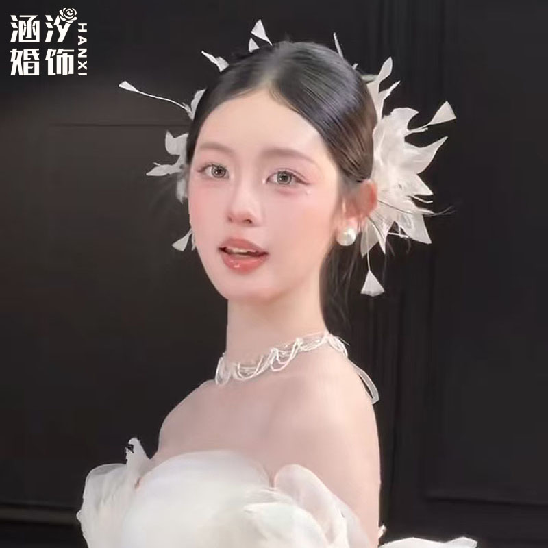 涵汐新款法式复古羽毛发夹头饰