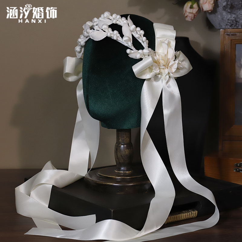 涵汐新款手工长飘带蝴蝶结发箍