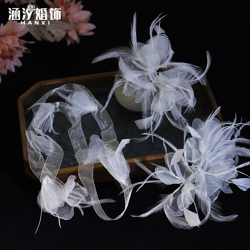 涵汐新款羽毛娟纱对夹头饰边夹