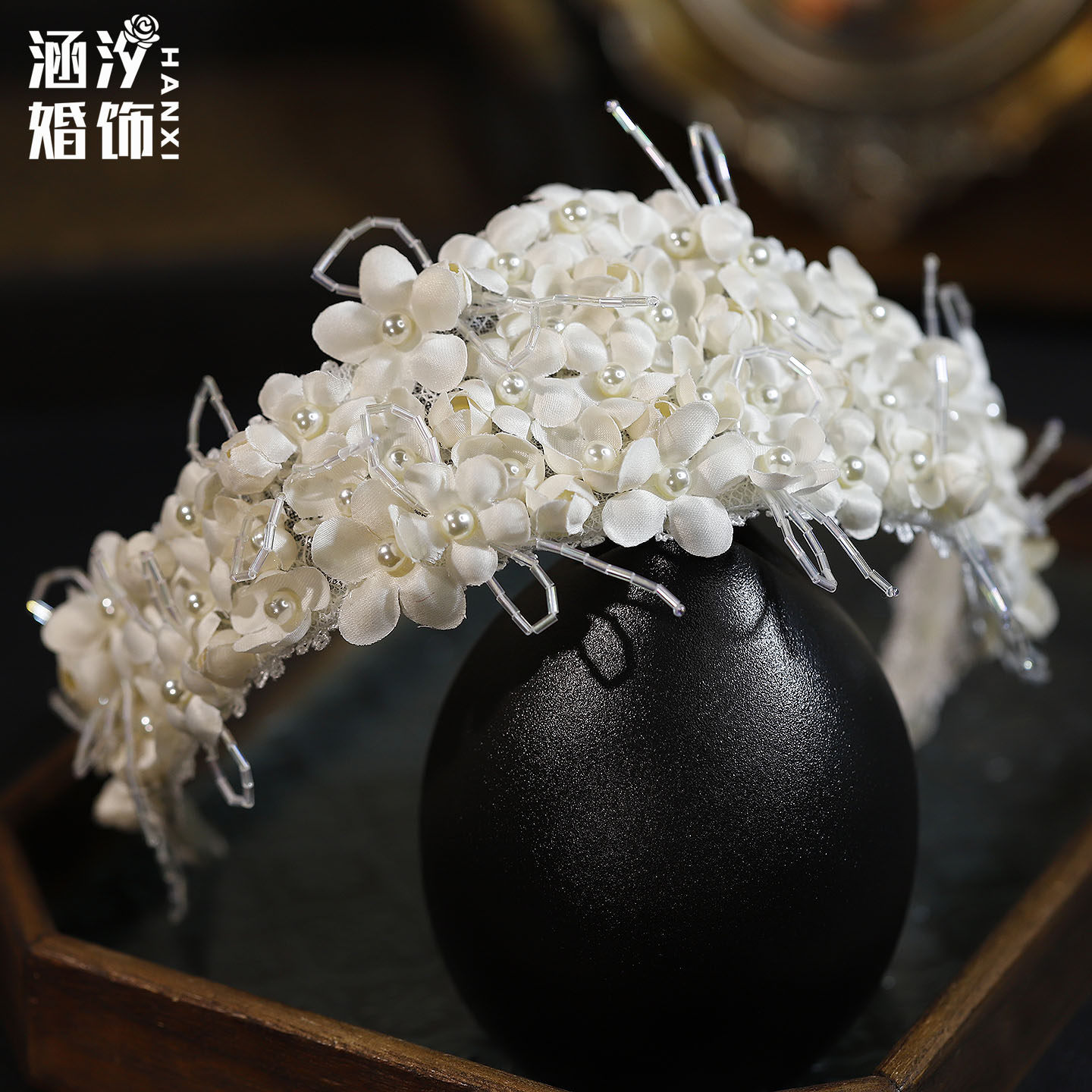 法式复古珍珠花朵新娘皇冠发箍