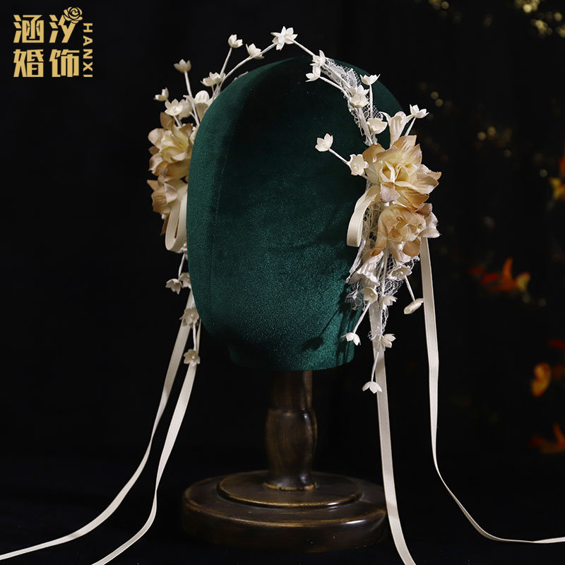 新品香槟铃兰花蝴蝶结减龄边夹头饰新娘婚纱造型盘发写真韩式配饰