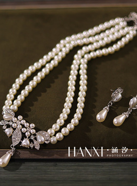 新款珍珠水钻复古结婚婚纱项链