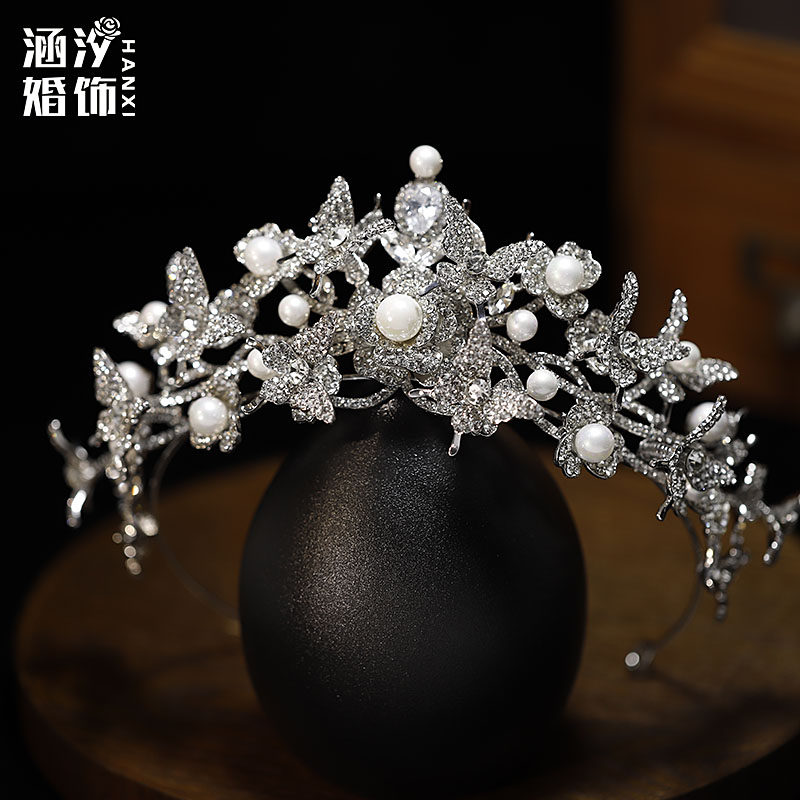 涵汐新娘贝珍水钻蝴蝶花朵皇冠头饰韩式甜美公主发饰婚纱闪亮王冠