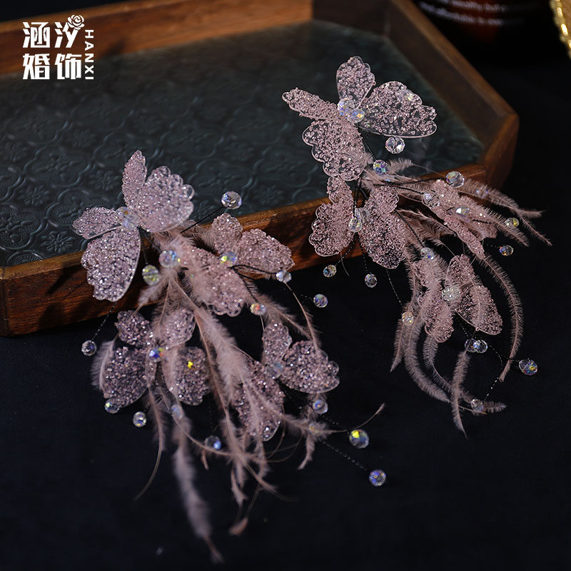 涵汐新款甜美粉色水晶蝴蝶发饰
