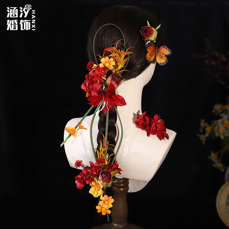 新中式晨袍旗袍敬酒服竹编头饰