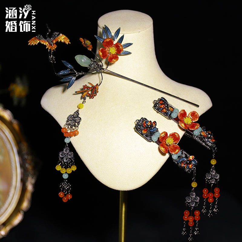 新款新娘中式头饰秀禾服龙凤发夹