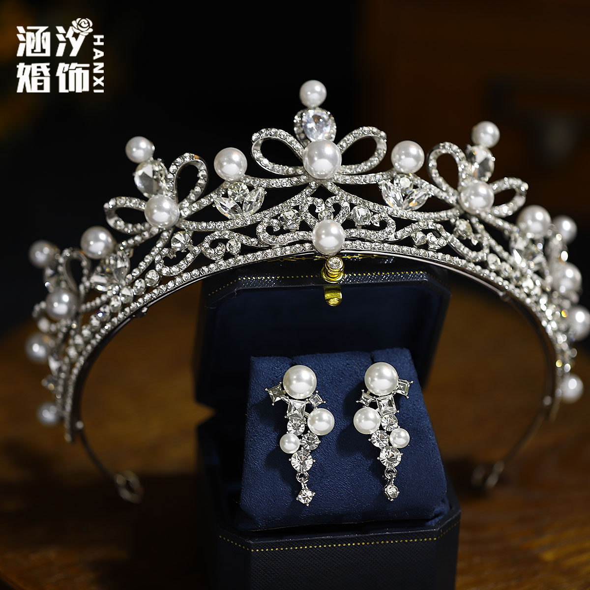 新娘蝴蝶结珍珠皇冠发箍