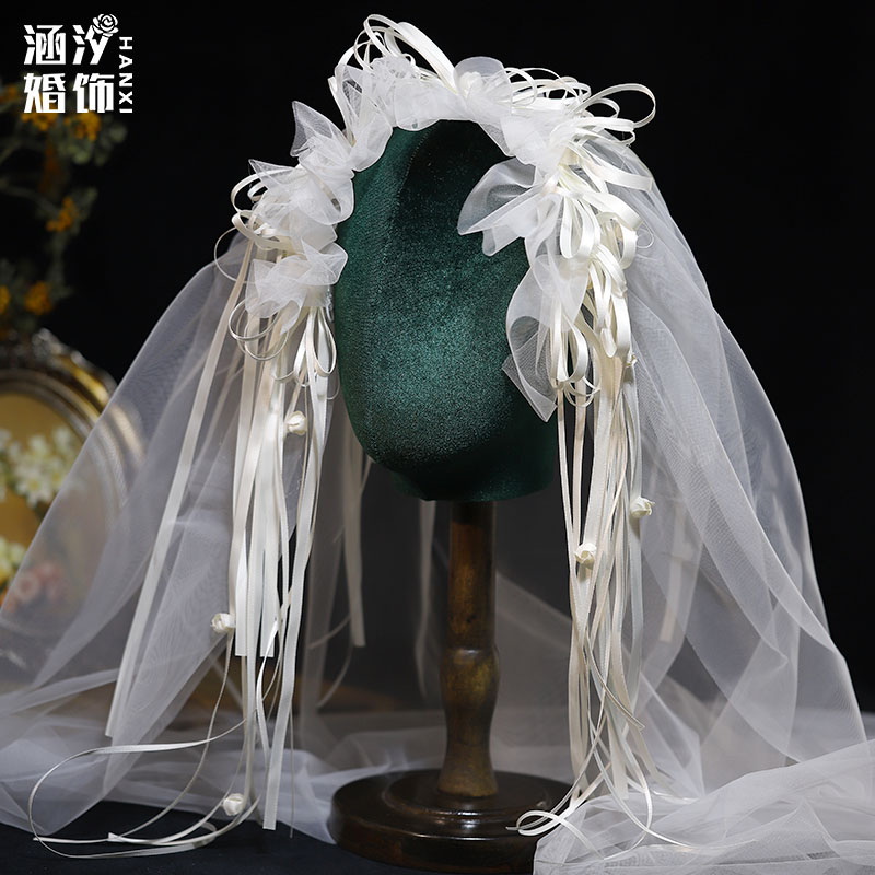 新款新娘头纱复古铃兰花丝带头纱
