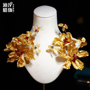 新中式晨袍古风景色花朵边夹头饰新娘结婚敬酒服旗袍龙凤褂配饰