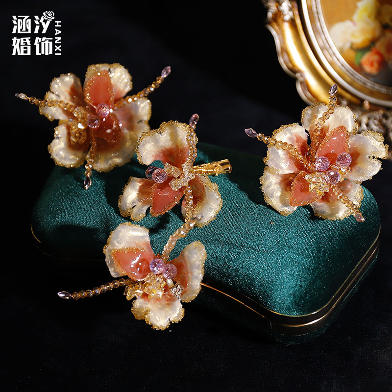 新娘头饰碎钻水晶凝胶花发夹百搭结婚敬酒服旗袍礼服晨袍盘发配饰
