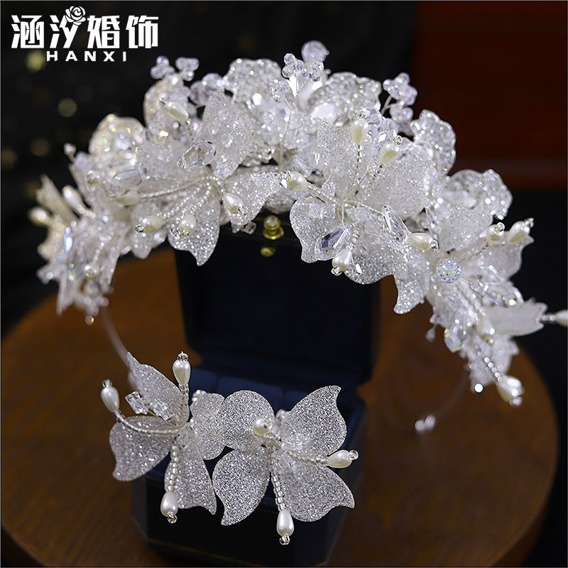 新款手工花片复古新娘婚礼皇冠浪漫花朵韩式白纱婚纱主场造型头饰