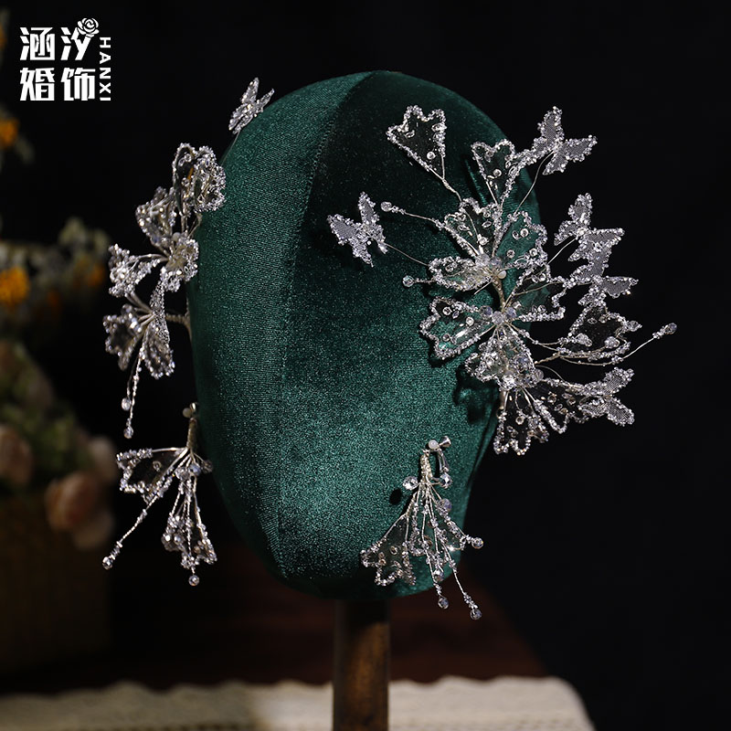 新娘头饰手工水晶碎钻花瓣侧边
