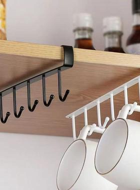 厨房铁艺无痕免钉挂钩多排橱柜收纳挂架六连排钩衣柜6连钩整理架
