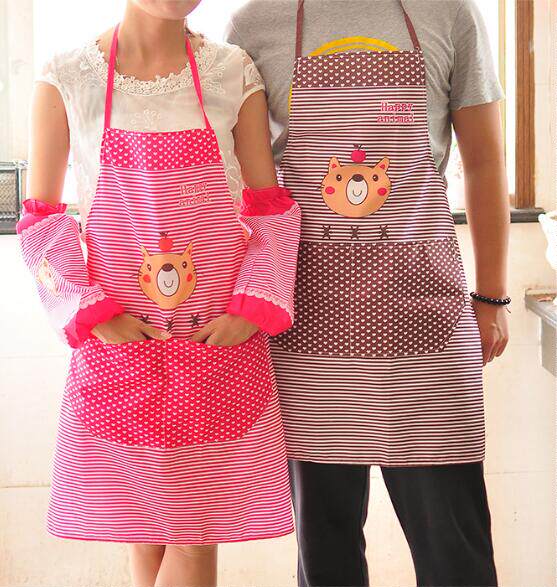 韩版时尚防油防水围裙厨房做饭可爱罩衣成人女厨师半身围裙套装男