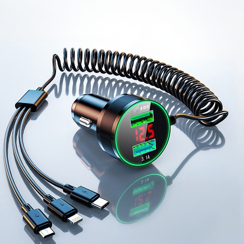 车载充电器快充闪充点烟器转换插头口usb一拖二三线货车汽车用品