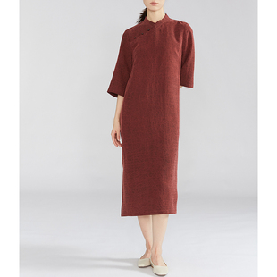 SILVIYE真丝非遗香云纱龟裂纹老料红龟连衣裙100桑蚕丝旗袍裙春