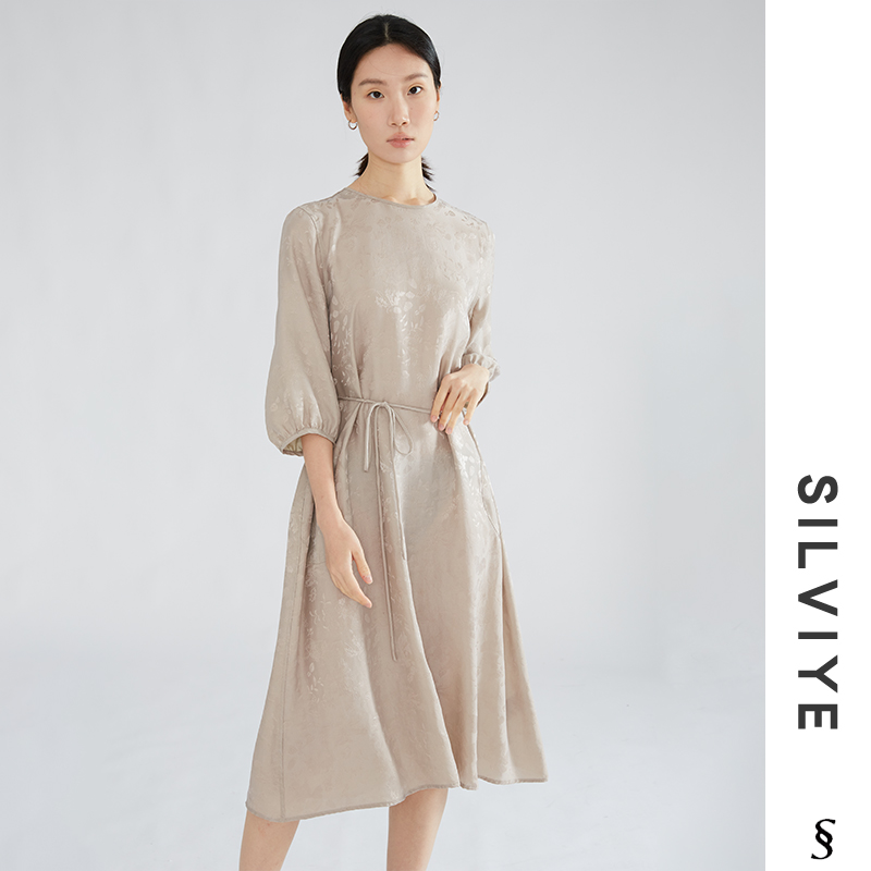 SILVIYE双面穿金鱼海棠100桑蚕丝提花红云纱真丝连衣裙2025年秋