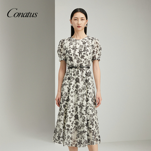 CONATUS/珂尼蒂思2025年夏季新款时尚气质优雅收腰显瘦碎花连衣裙