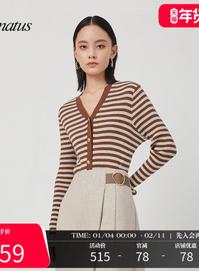 CONATUS/珂尼蒂思绵羊毛100%毛衫冬季新款条纹简约百搭上衣女