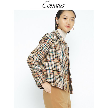 CONATUS/珂尼蒂思热销冬季新款女装时尚修身单排扣短款大衣外套