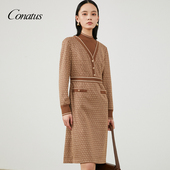 新款 CONATUS 珂尼蒂思A字连衣裙冬季 假两件气质名媛裙子女