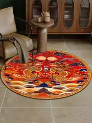 Chinese Style Traditional Pattern Floor Mat with Ancient Dragon, Phoenix, and Crane Designs, Festive Wedding Carpet