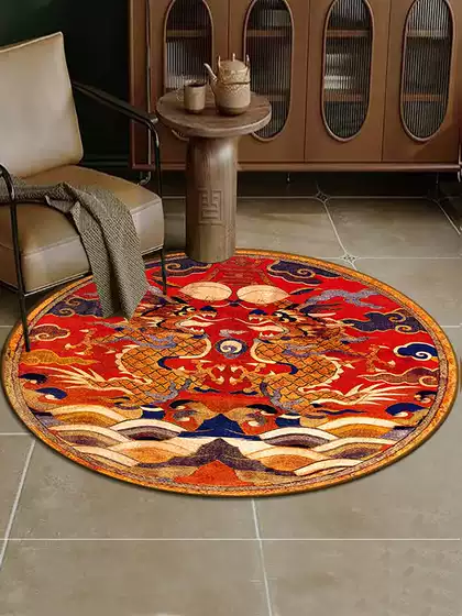 Chinese Style Traditional Pattern Floor Mat with Ancient Dragon, Phoenix, and Crane Designs, Festive Wedding Carpet