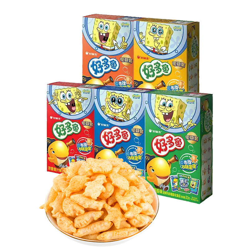 好丽友好多鱼33g*3盒零食品非油炸烘烤膨化儿童小吃饼干薯片批发