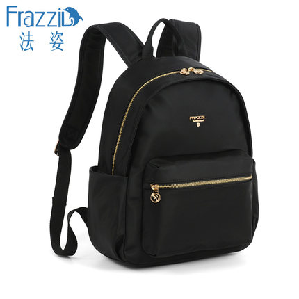 Frazzil/法姿双肩包女2022新款休闲百搭牛津布简约旅行黑背包书包