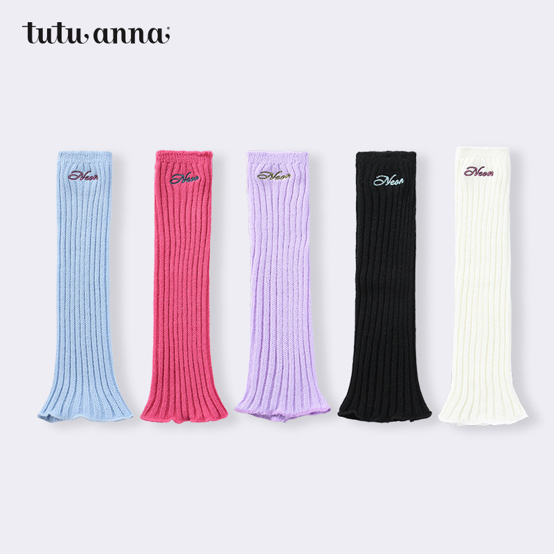 TUTUANNA 귀여운 단색 편지 자수 니트 레그 워머 35CM 겨울 따뜻한 내부 모직 레그 워머