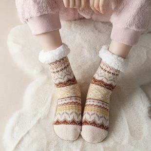 羊羔绒中筒睡眠袜女士秋冬季 毛茸茸超厚加绒居家保暖民族风地板袜