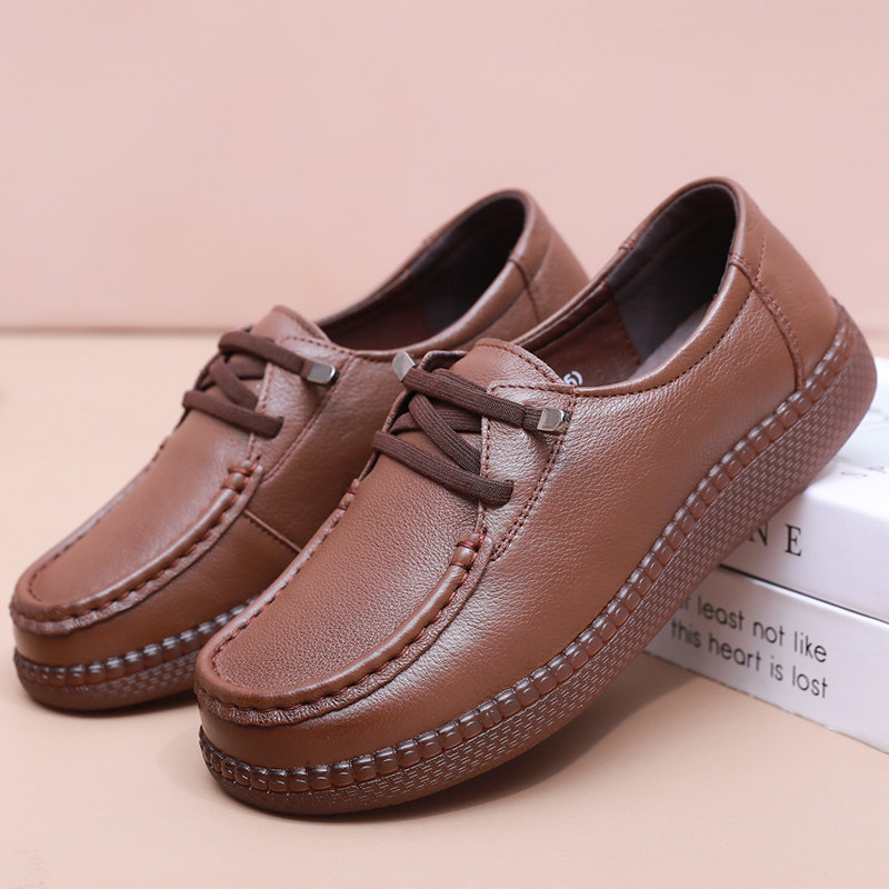 单鞋真皮妈妈鞋低跟春秋款中年皮鞋女防滑舒适软底老人皮鞋深口,女鞋,深口单鞋,淘宝优惠券,粉丝福利购,淘宝优惠卷